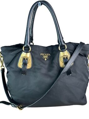 Prada Black Nylon Tote with Gold Hardware